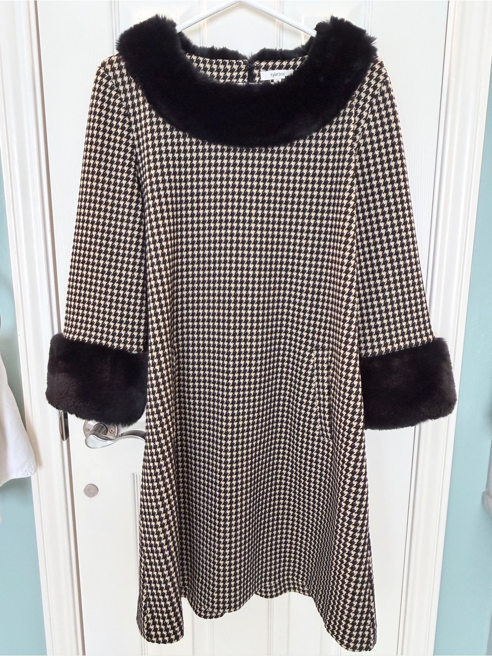 Tyler Boe Houndstooth Faux Fur Trim Dress